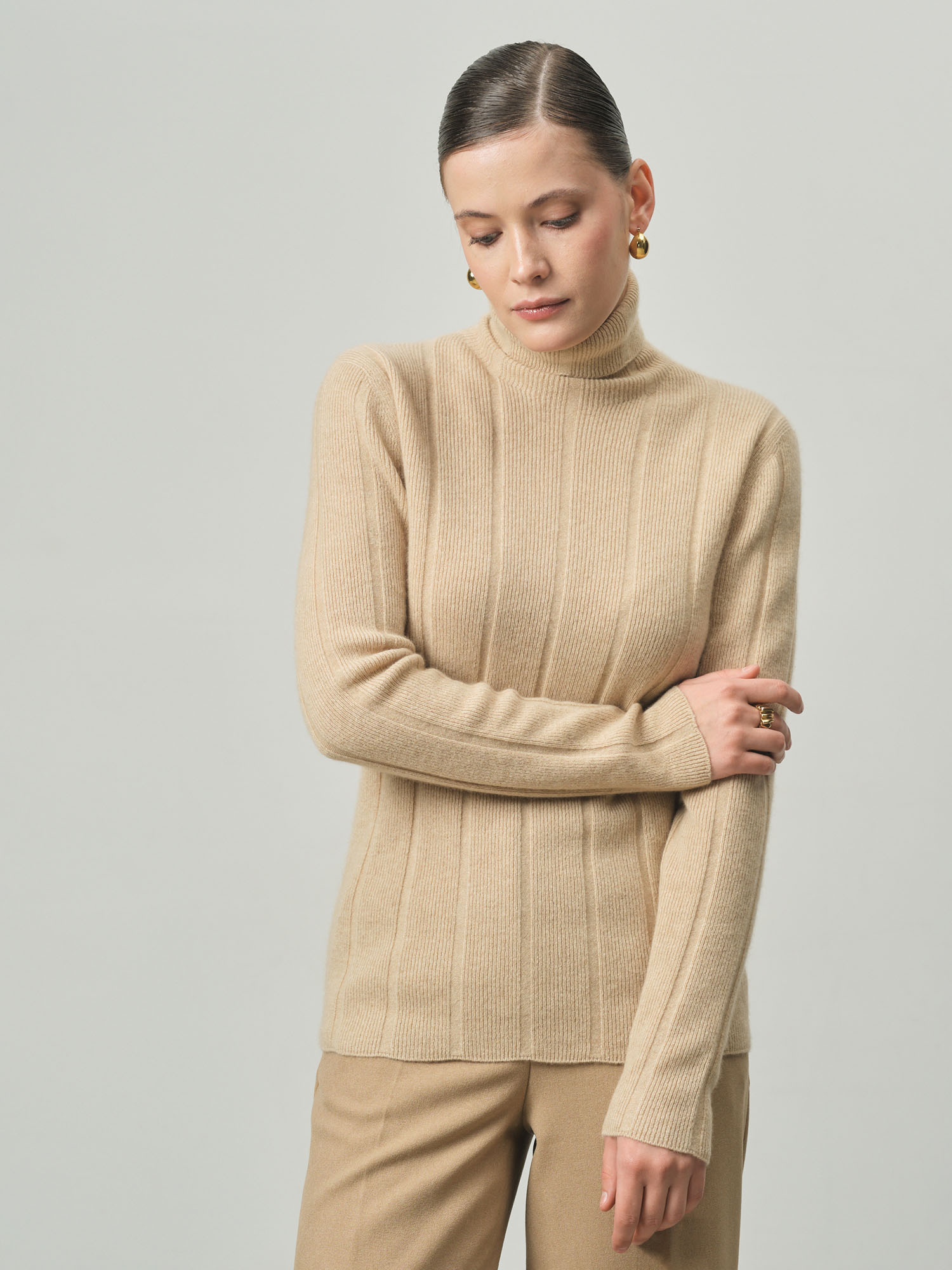 Водолазка женская из кашемира KW051693-D бежевая