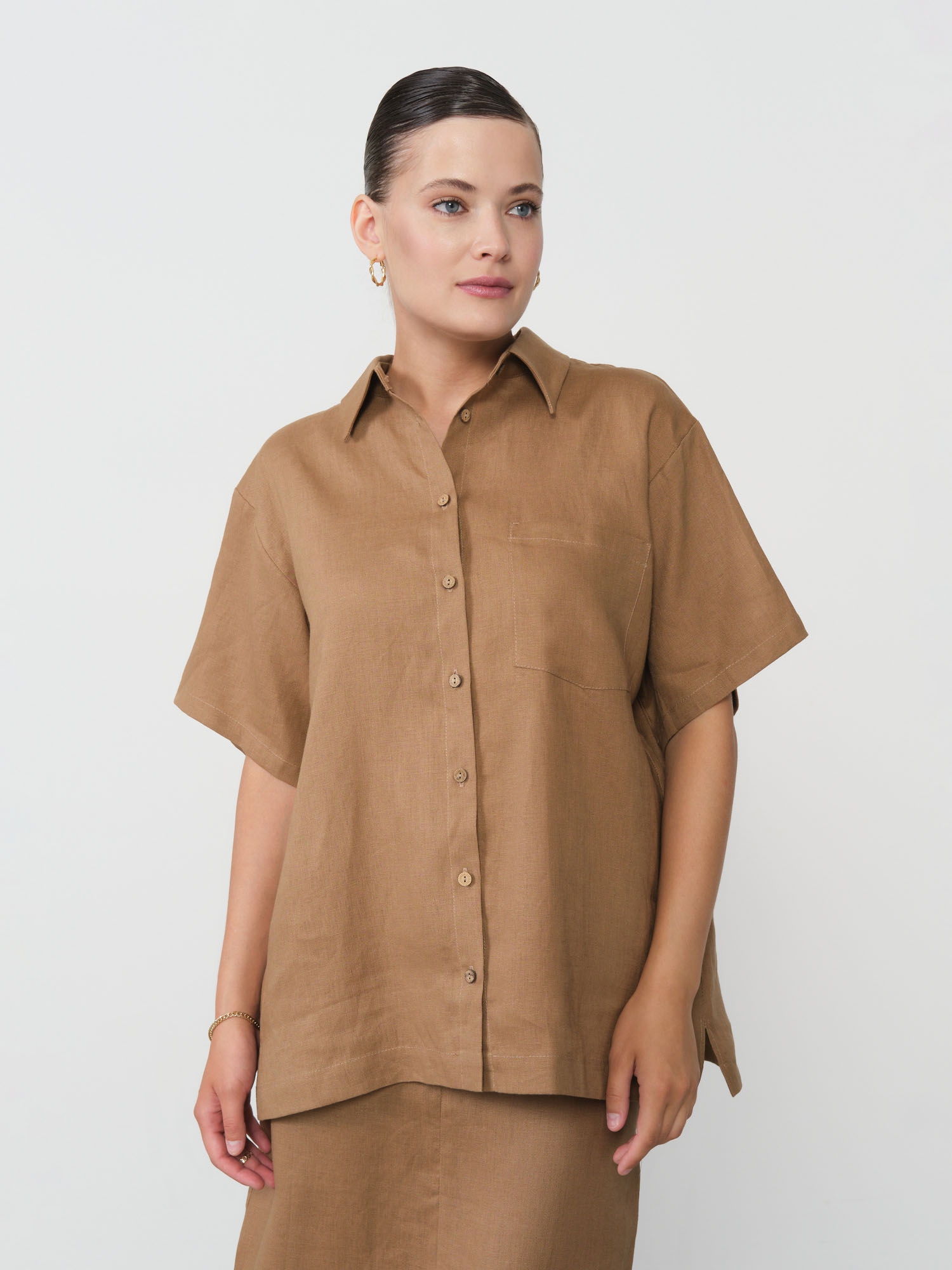 Рубашка льняная 801248 кэмел 4845₽
