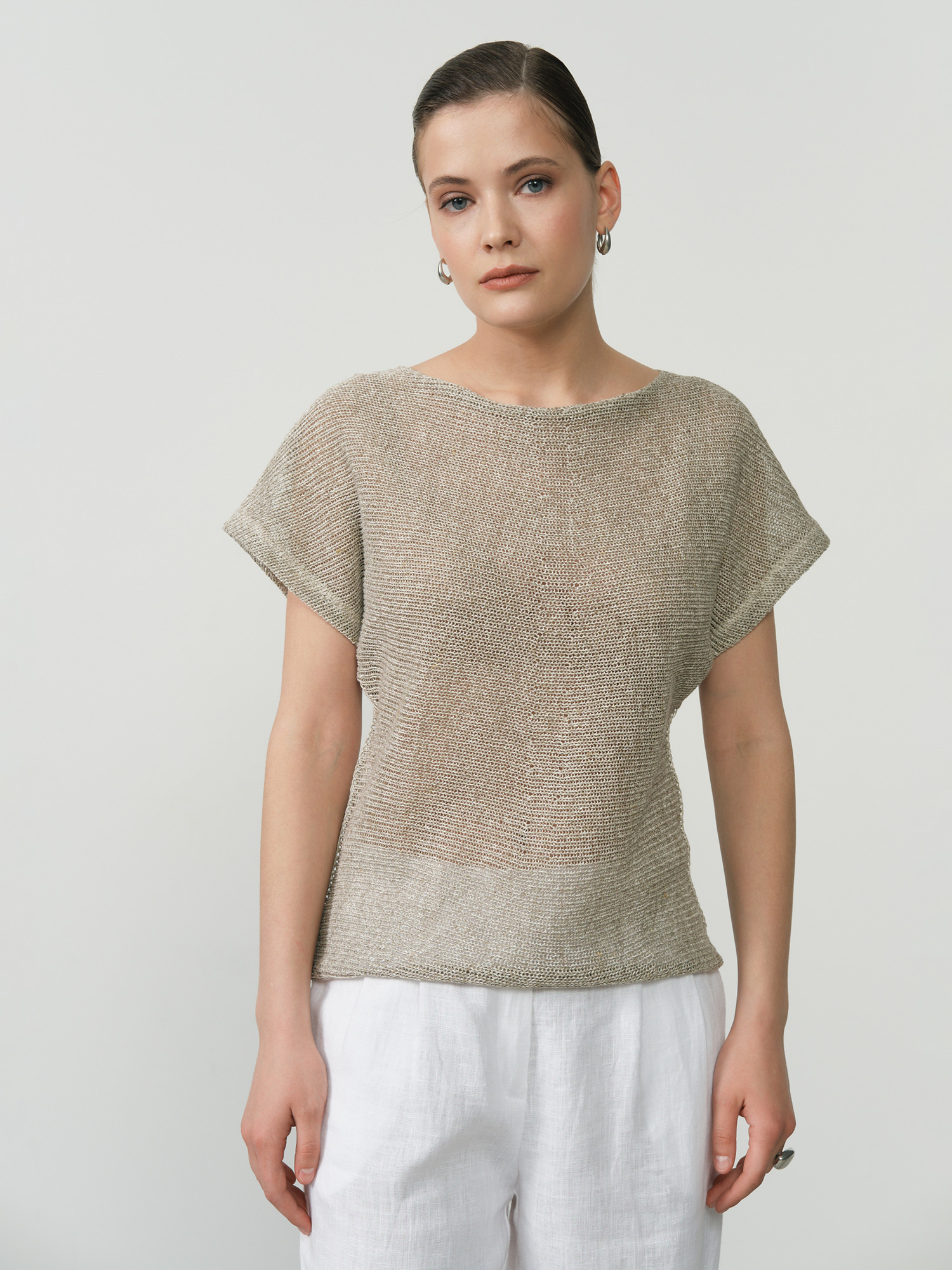 Джемпер льняной Д334 серый меланж 2845₽