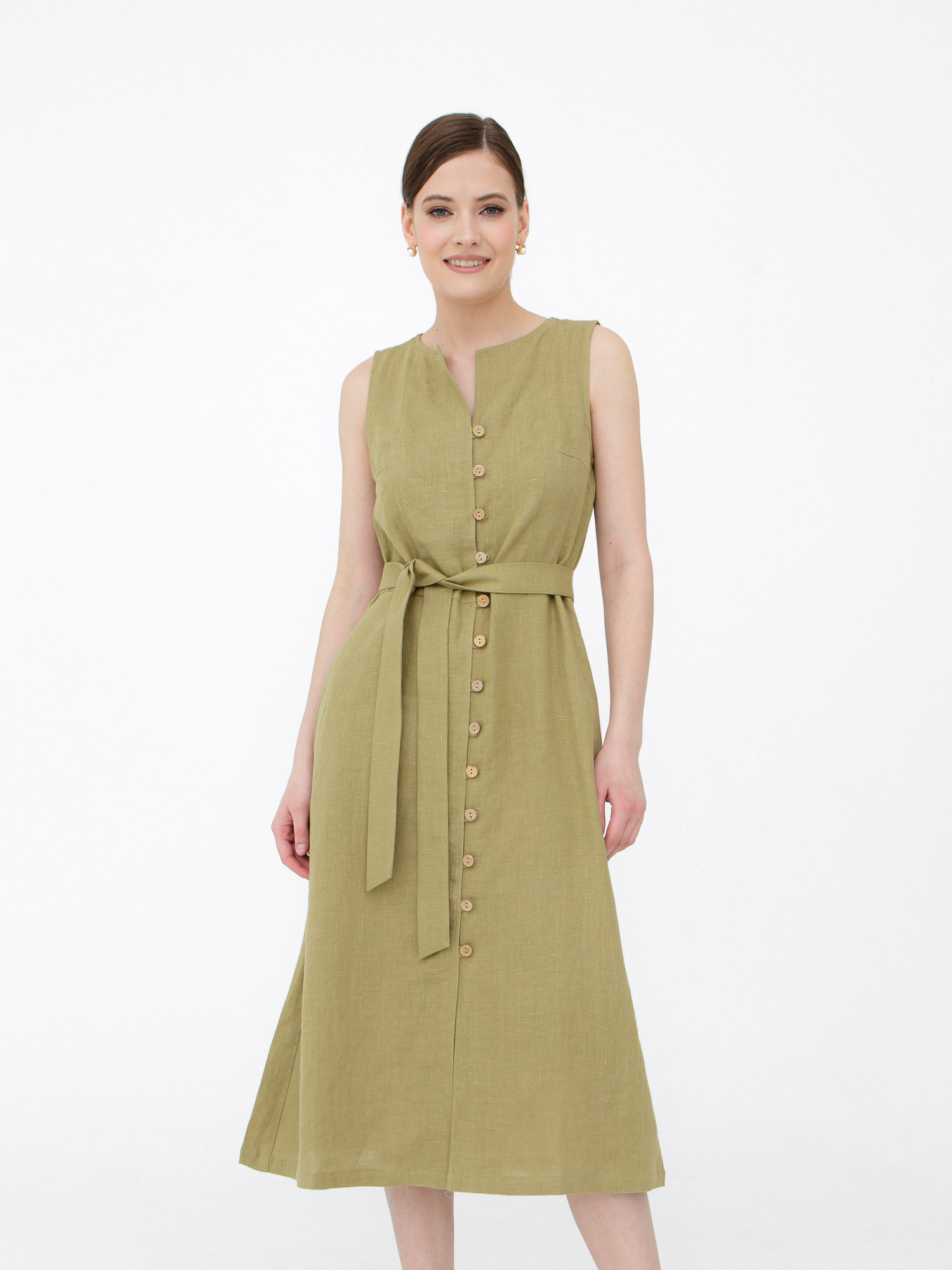 Платье из льна КЛ-7415-ИЛ23 светлый хаки 5595₽