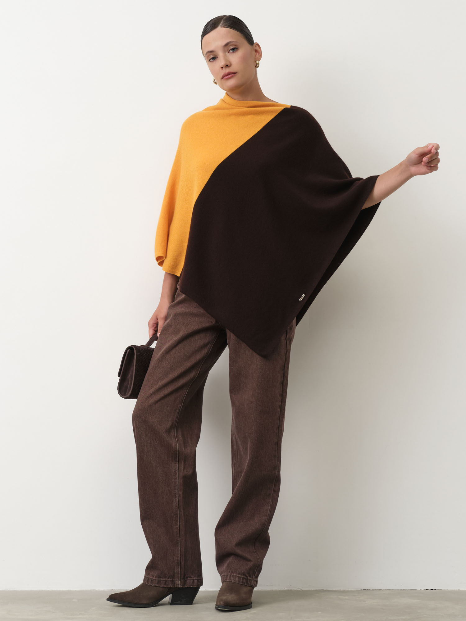 Пончо из кашемира 14070 шоколадно-золотое 20151₽