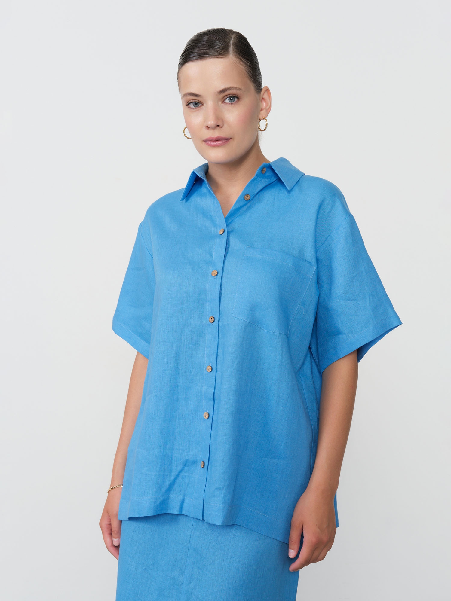 Рубашка льняная 801281 аквамарин 4845₽