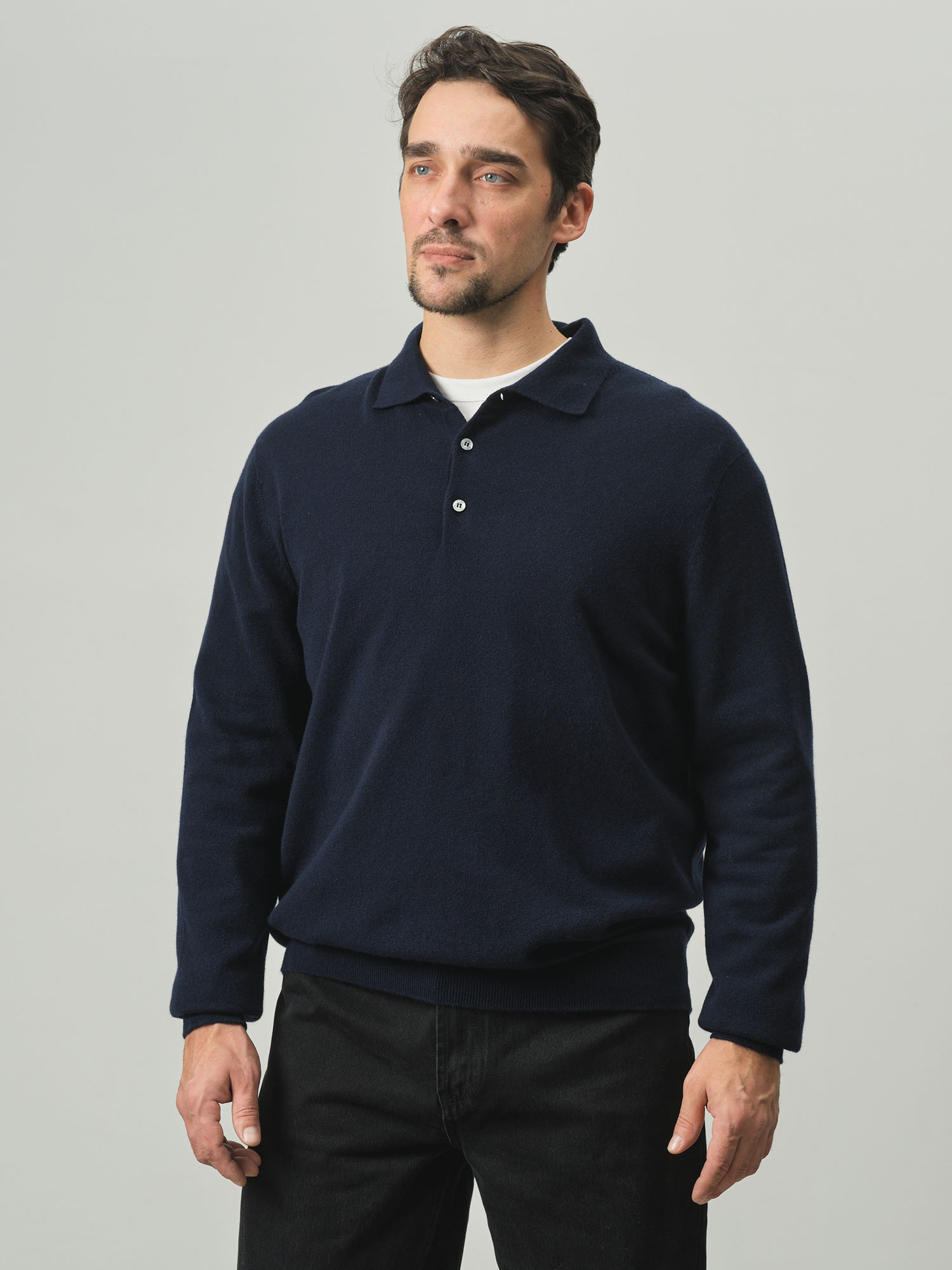 Джемпер-поло из кашемира мужской KM010140-E темно-синий 25821₽