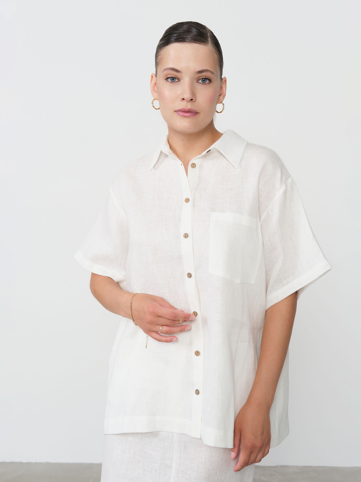 Рубашка льняная 801201 айвори 4845₽