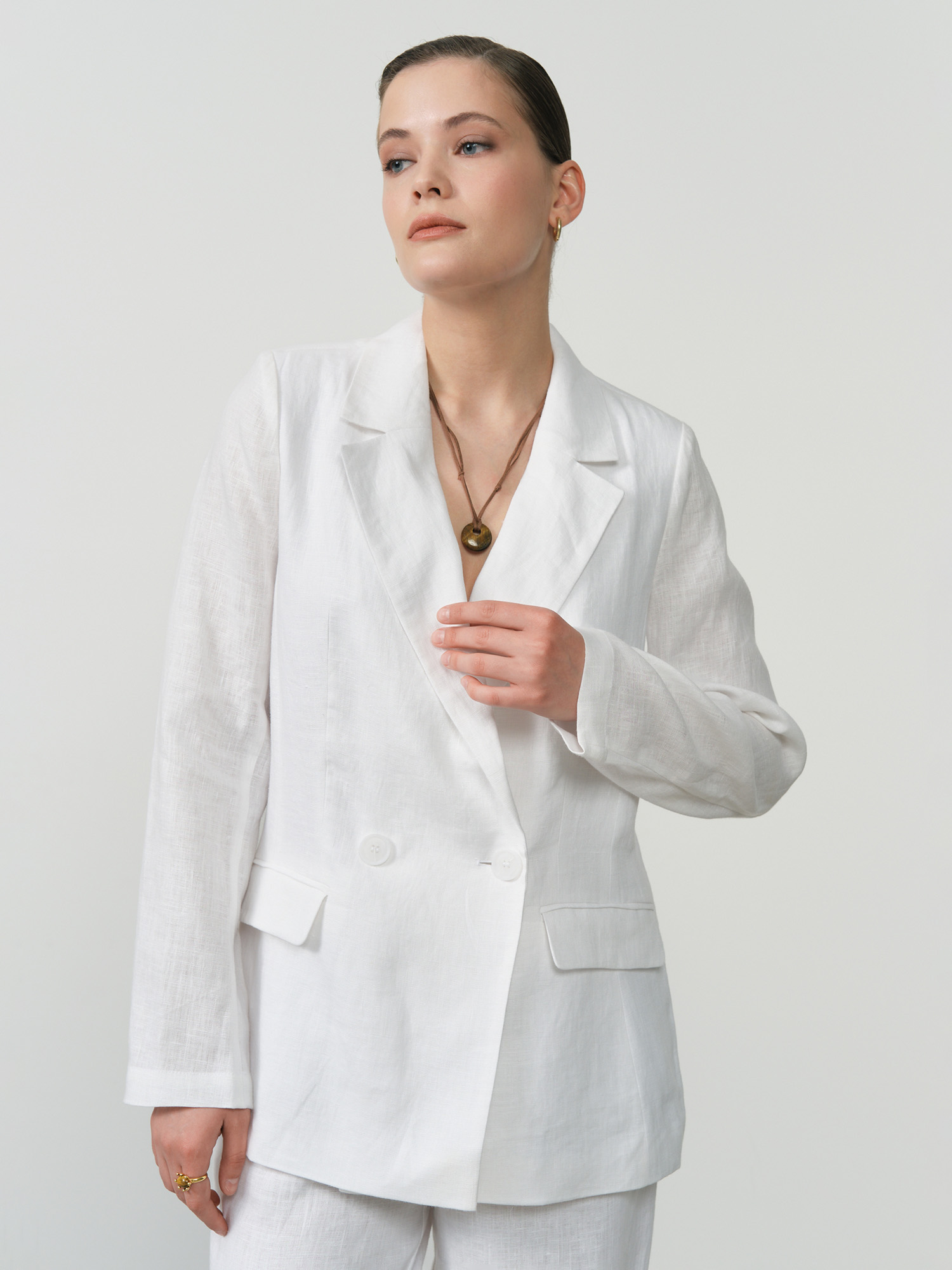 Жакет из льна и хлопка КЛ-7718-ИЛ23 белый 4945₽