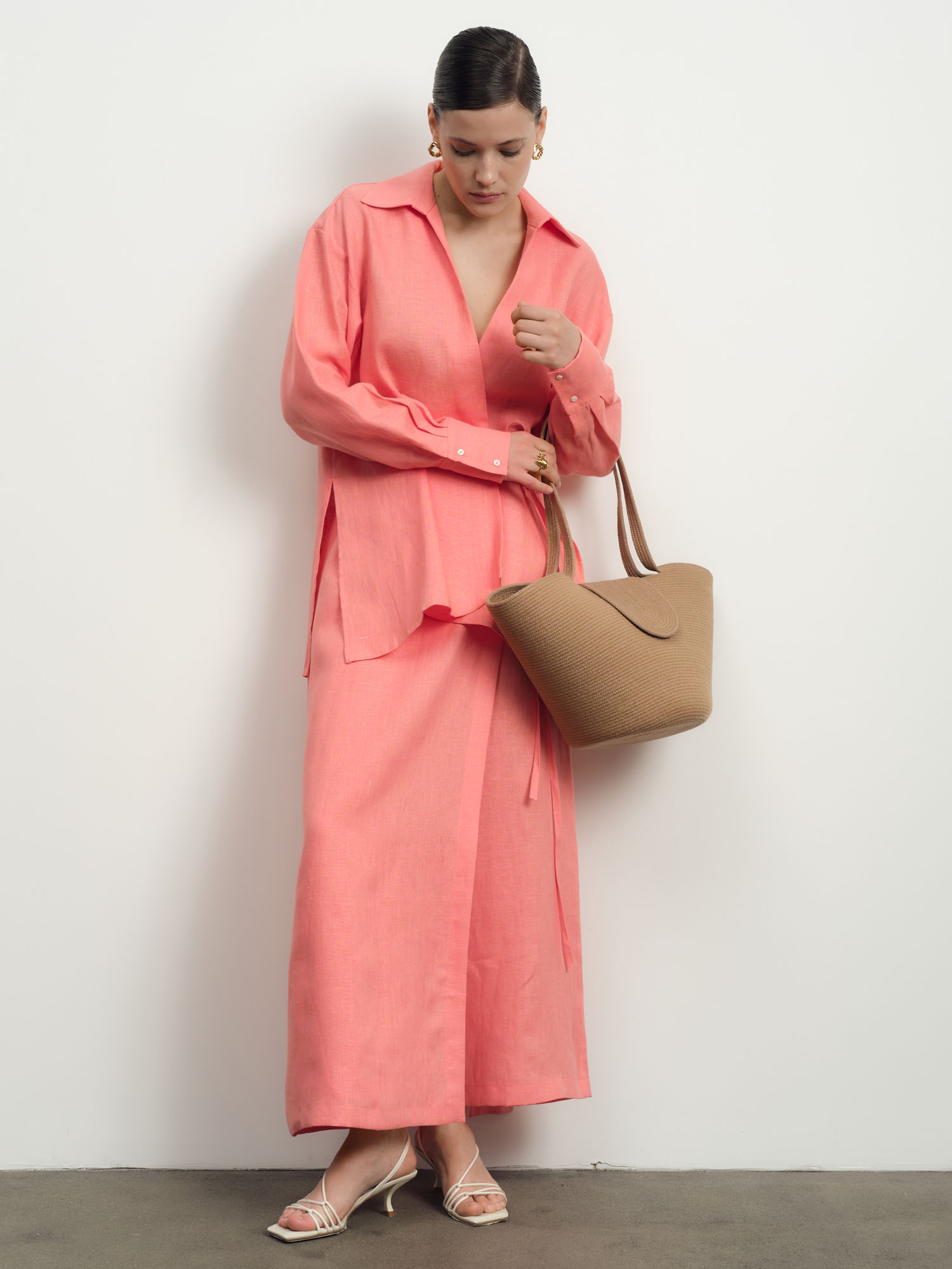 Юбка-брюки льняная 10990 коралловая 6993₽