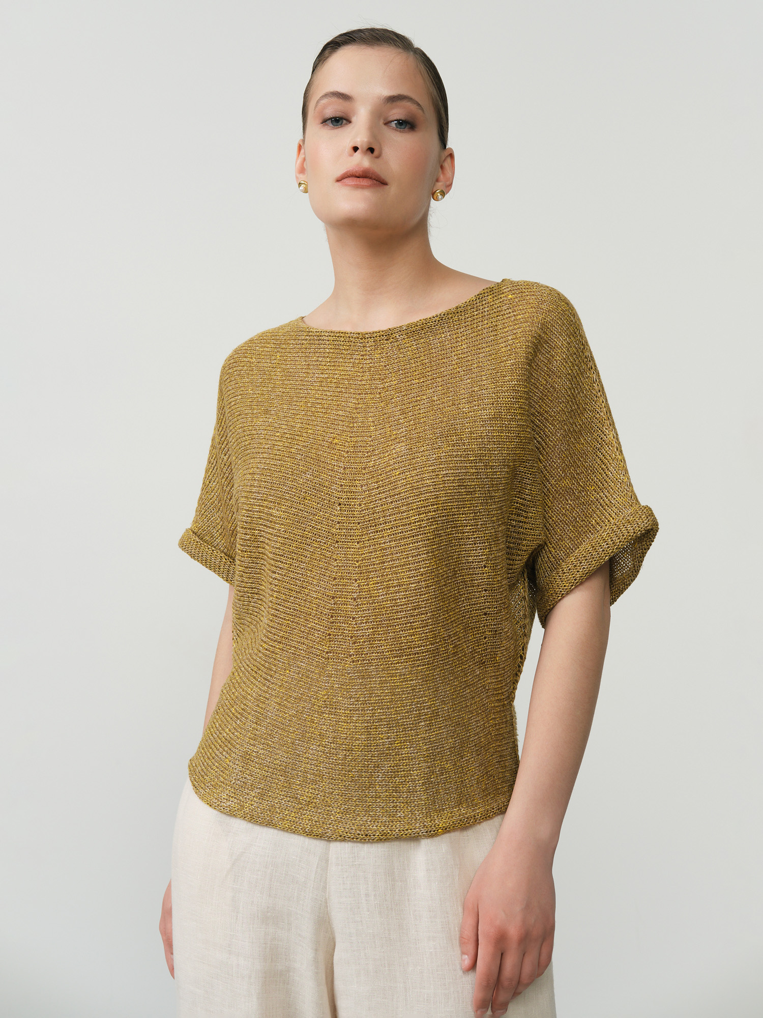 Джемпер льняной Д332 золотистый 4403₽