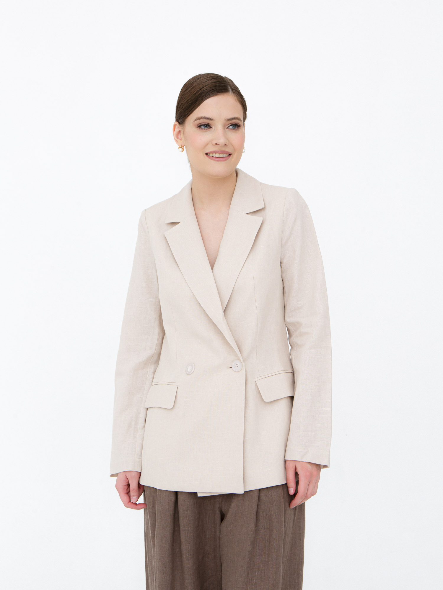 Жакет из льна и хлопка КЛ-7718-ИЛ23 бежевый 4945₽