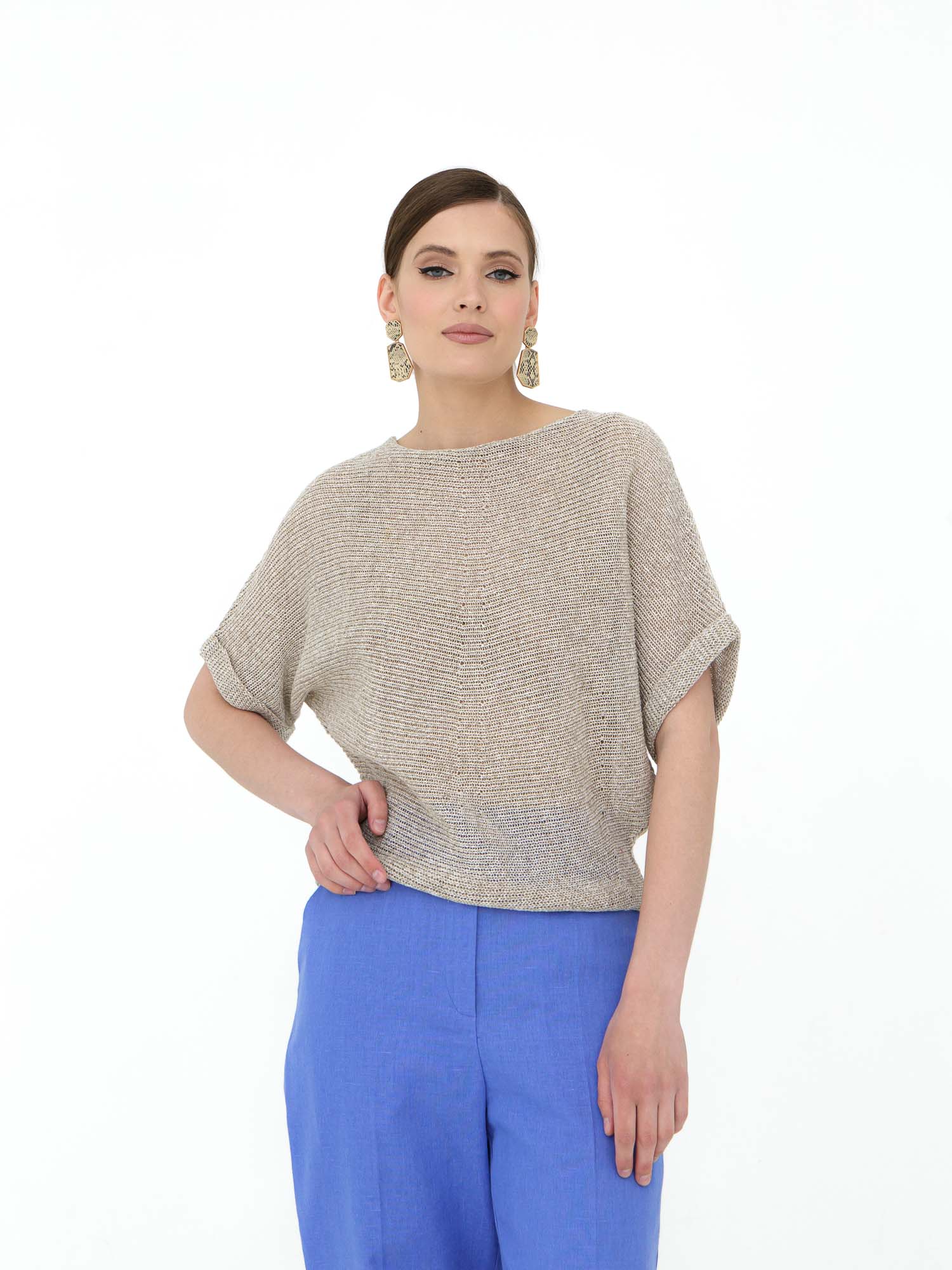 Джемпер льняной Д332 серый меланж 6590₽