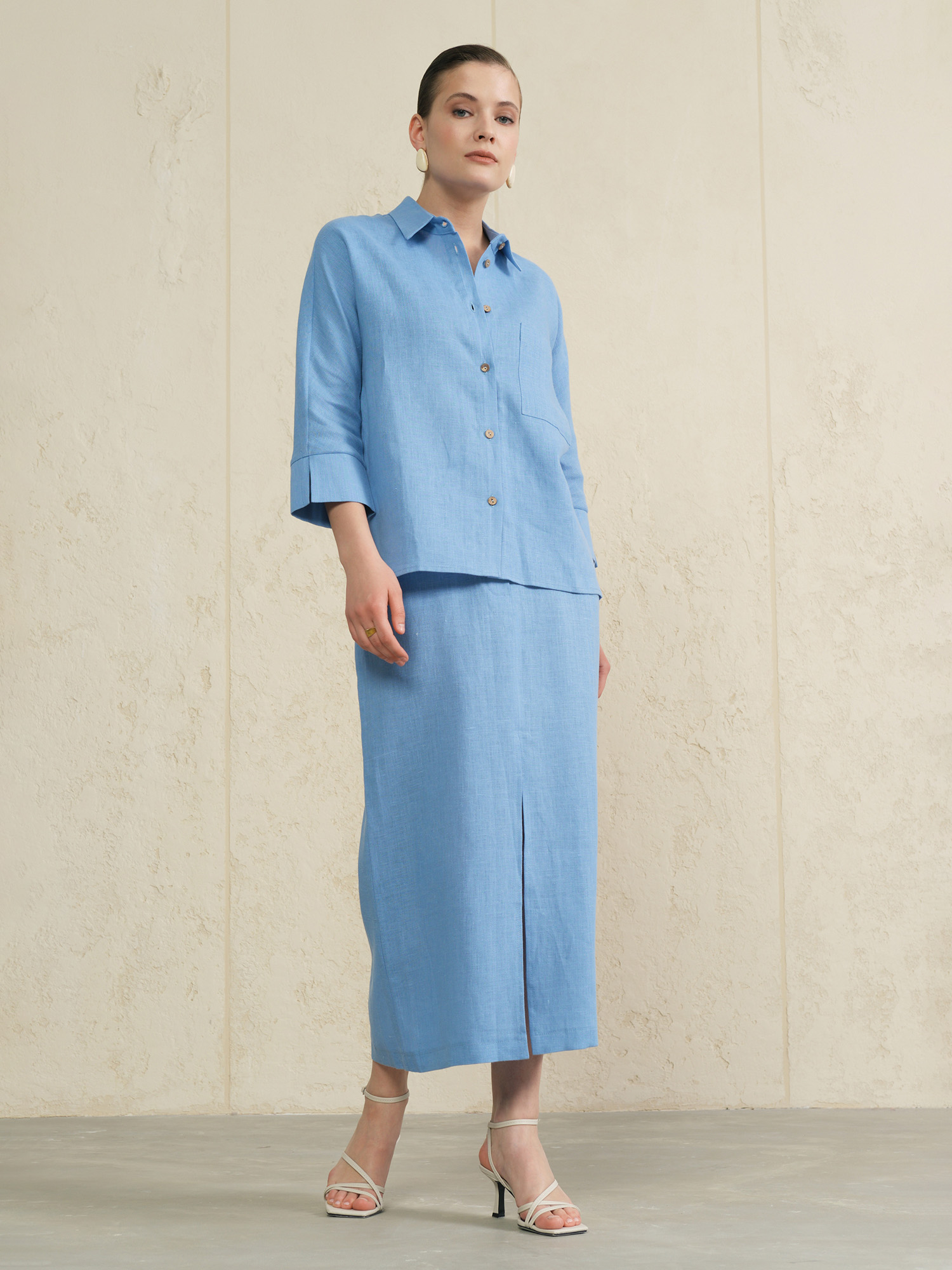 Юбка льняная 757 морская волна 4045₽