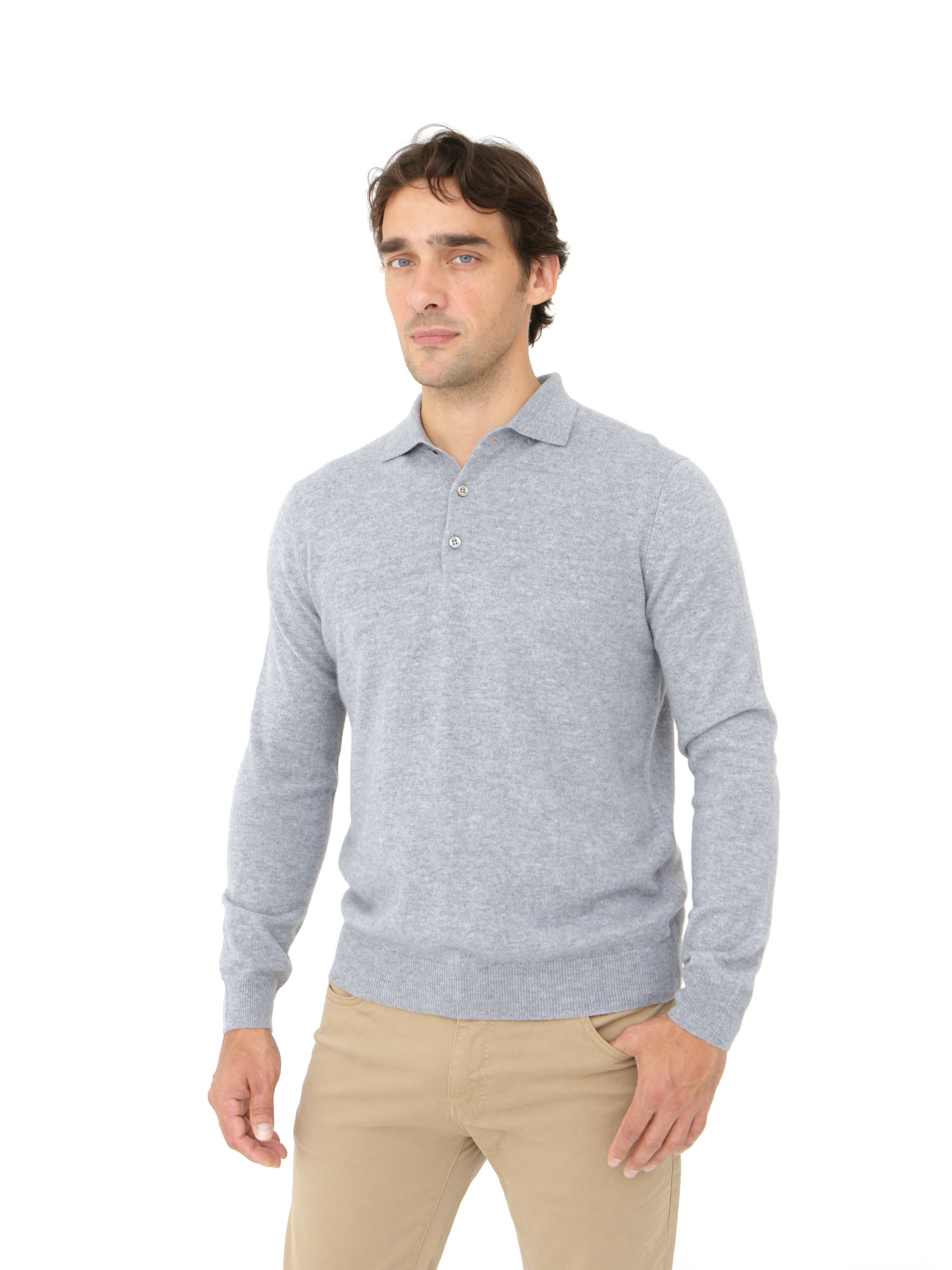 Джемпер-поло из кашемира мужской KM010140-E серо-голубой 27171₽