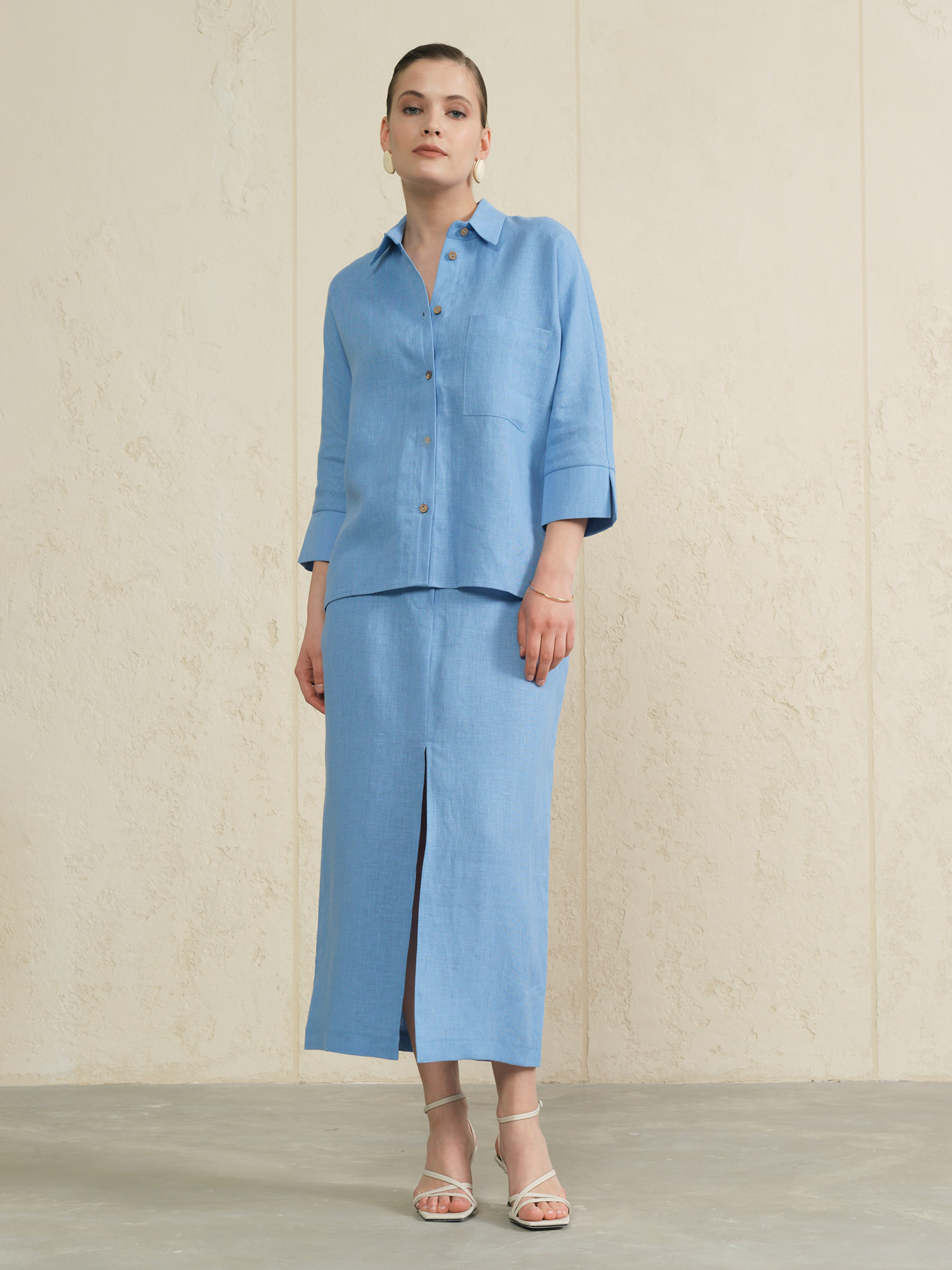 Рубашка льняная 757 морская волна 4795₽