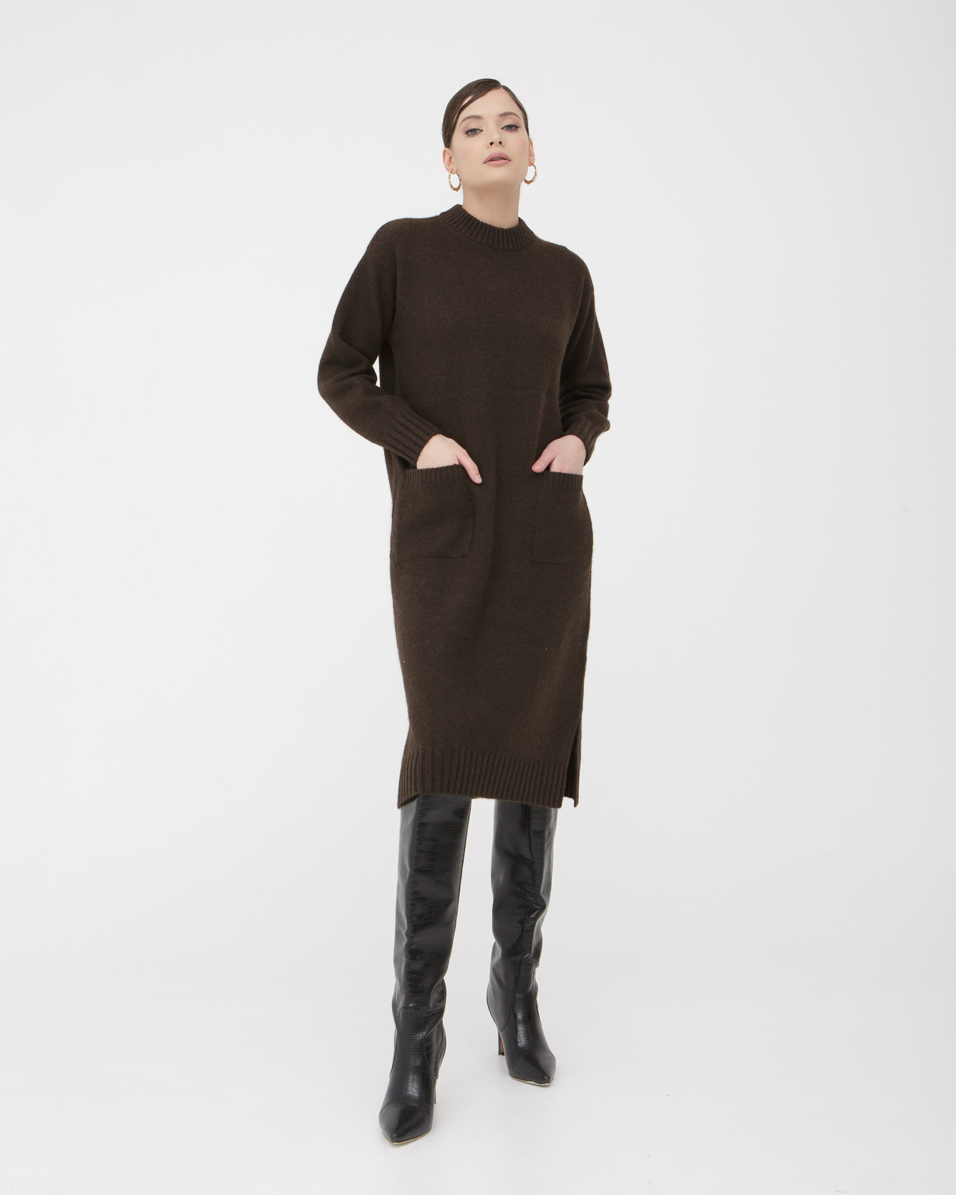 Платье из пуха яка 13094 темно-коричневое 33021₽